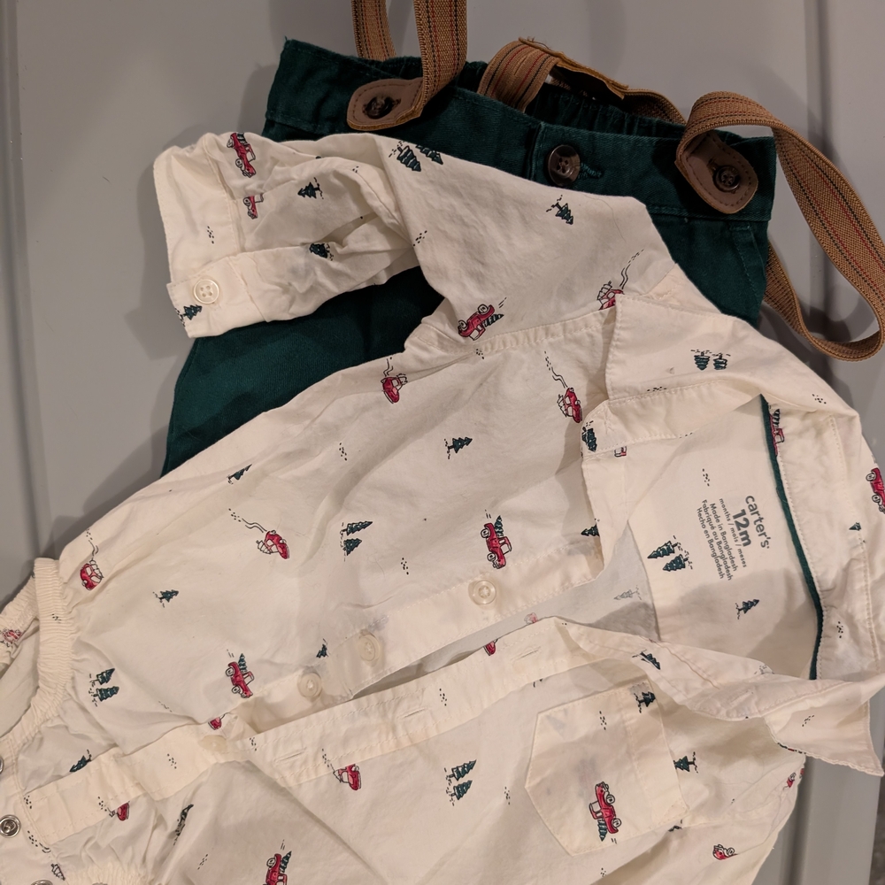 Carter's Cream and Green Baby Outfit with Car Print